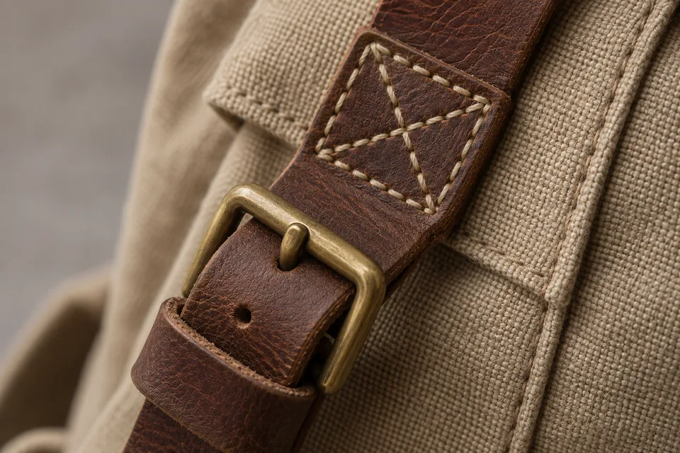 Costura de mochila em macro — imagem gerada a partir do prompt TANLABS.