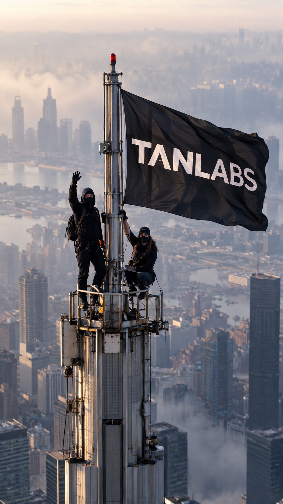 bandeira no alto da cidade — imagem gerada por IA.