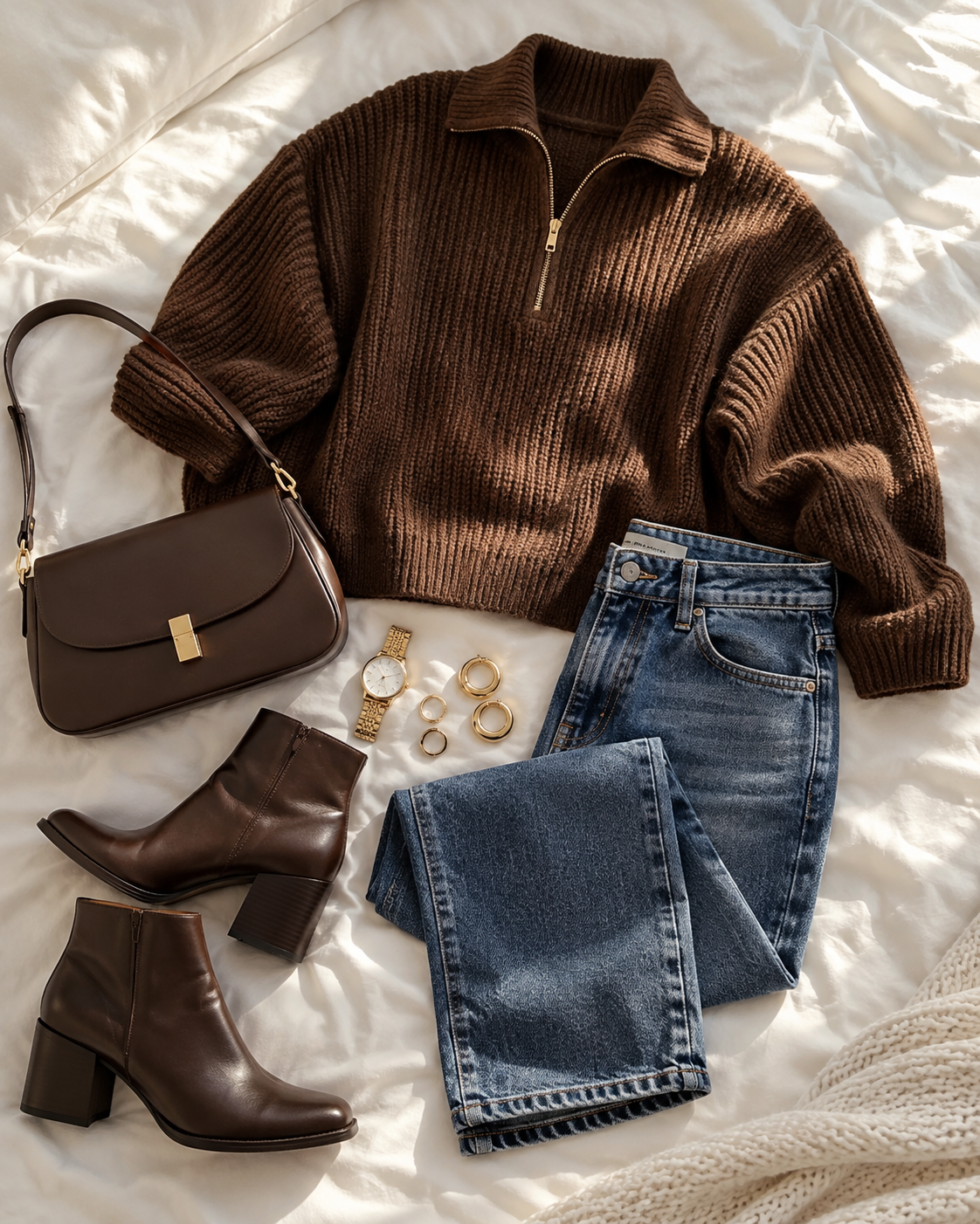 look completo em flat lay — imagem gerada por IA.
