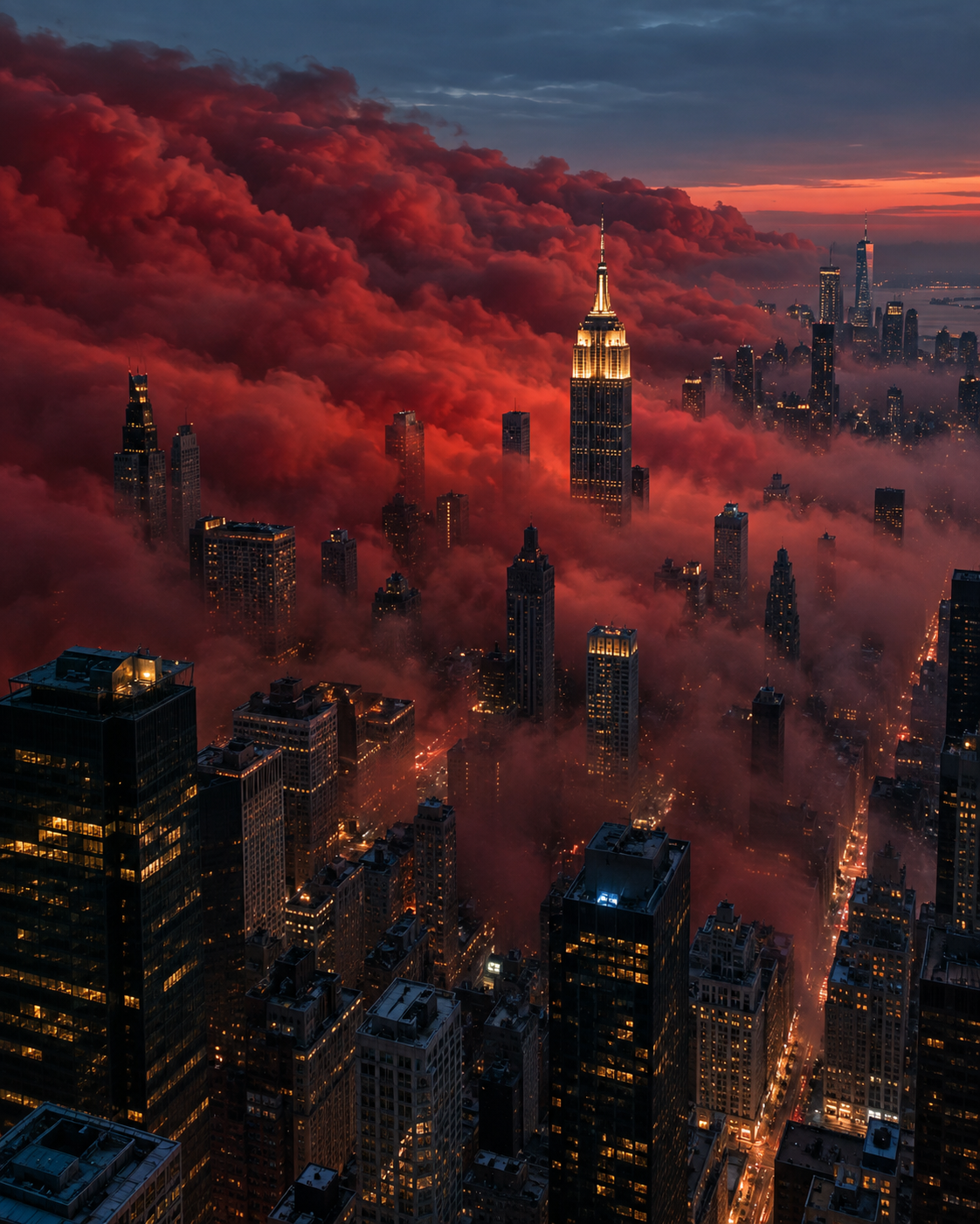 nuvem vermelha sobre a cidade — imagem gerada por IA.
